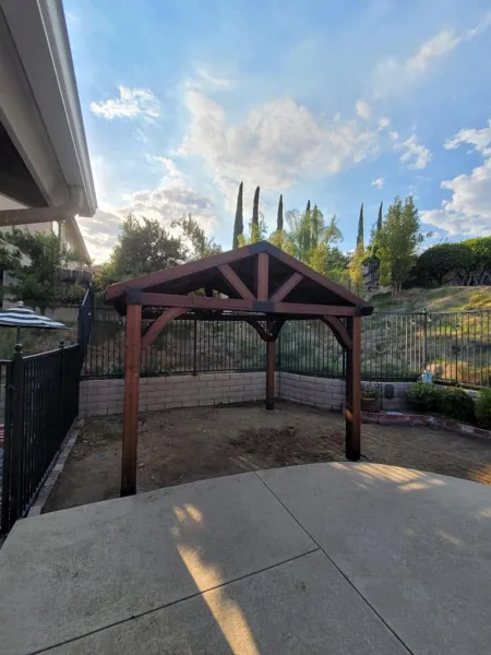 AJM Construction Services: wood gazebo on a paver patio built in the Inland Empire