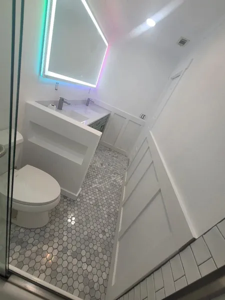 AJM Construction Services: custom tile shower with mosaic floor, bathroom remodel in Canyon Lake